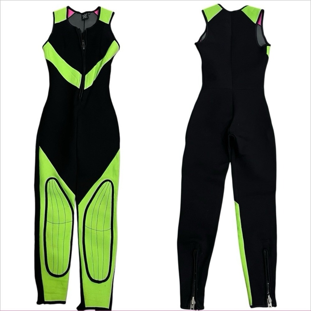 Fanthom‎ Black Neon Green Full Body Dive Surf Wet Suit Sleeveless Women's XS